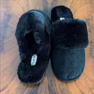 New w Box & Stickers! Black Coach FauxFur Slippers